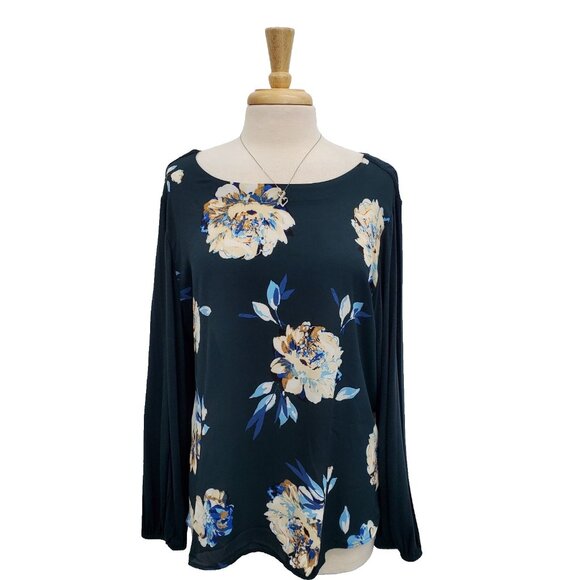 Maurices Tops - Maurices Chiffon Blouse Womens Size 2XL Teal Floral Long Sleeve Boho Fairy NWT
